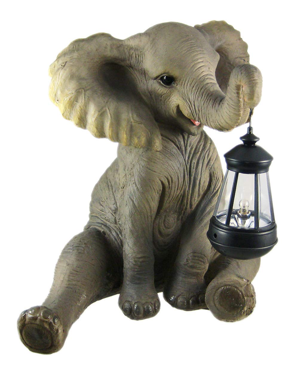 Things2Die4 Enchanting African Elephant Statue with Lantern- Adorable Porch and Garden Decor - 13.5 Inches High - Hand-Painted O