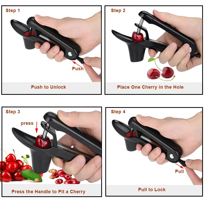 Cherry Pitter - Stainless Steel Olive And Cherries Pitters Corer Tool With Space-Saving Lock Design, Multi-Function Fruit Pit Re