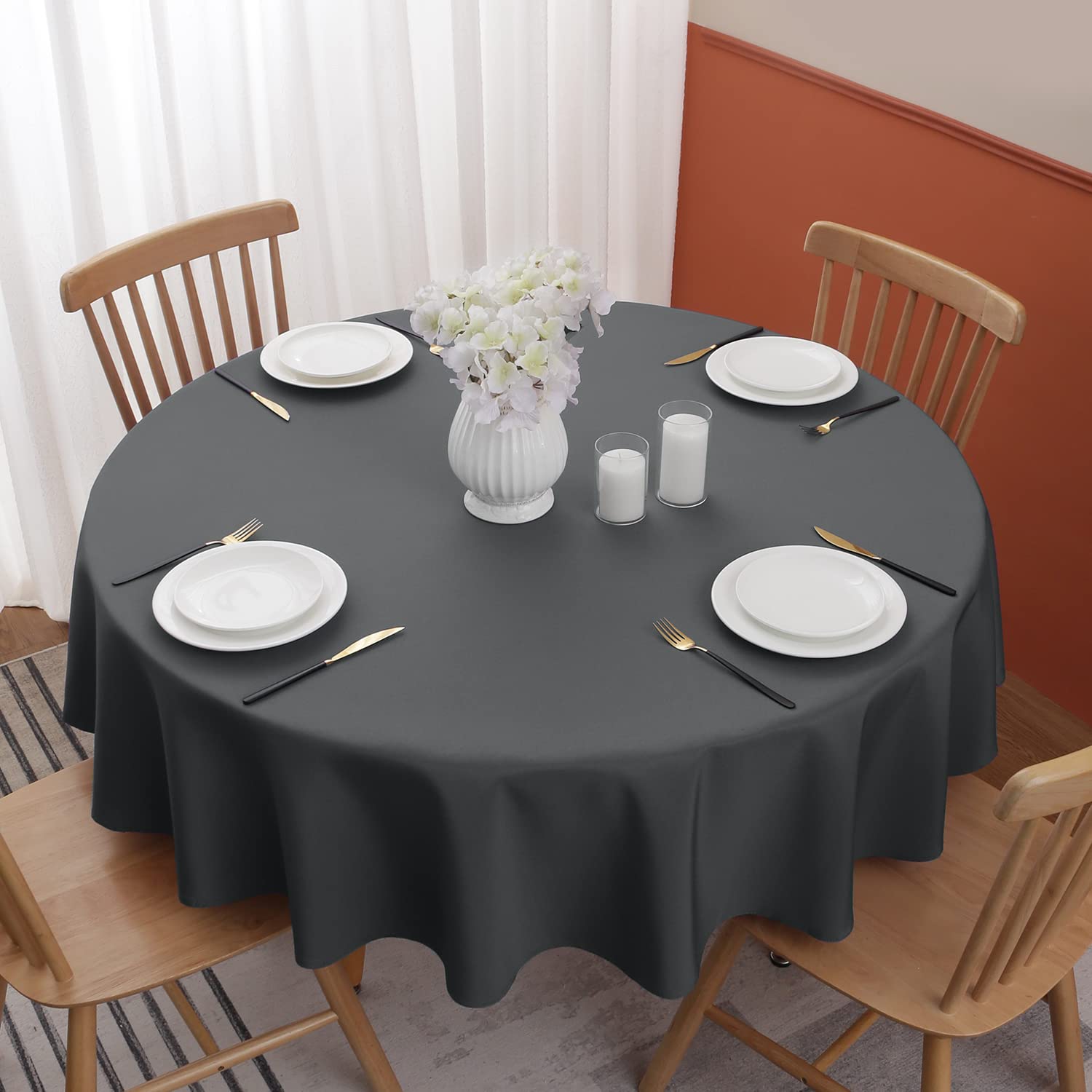 Softalker Round Tablecloth, Waterproof & Stain Resistant Table Cloth Wrinkle Free Fabric Washable 210Gsm Polyester Table Cover F