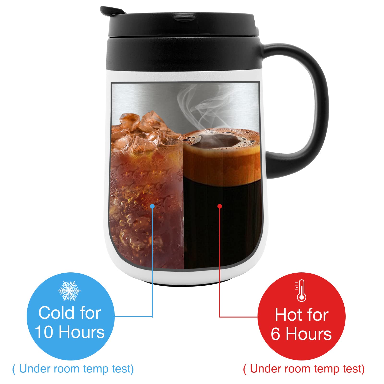 Pinkah 16Oz Coffee Mug Cup With Handle, Insulated Stainless Steel Coffee Cup With Lid, Hot And Cold Beverages, Double Walled Vac