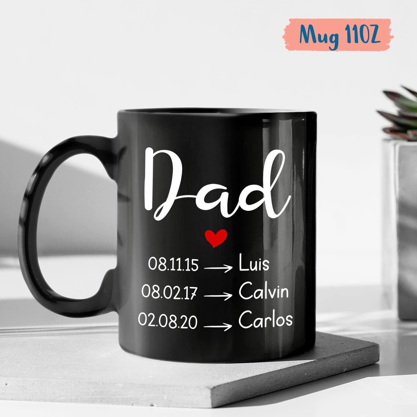 Dad And Kids Coffee Mug, Custom Dad Mug With Date & Names, Gifts Ideas for Papa, Dad, Daddy, Personalized Gifts for New Father,