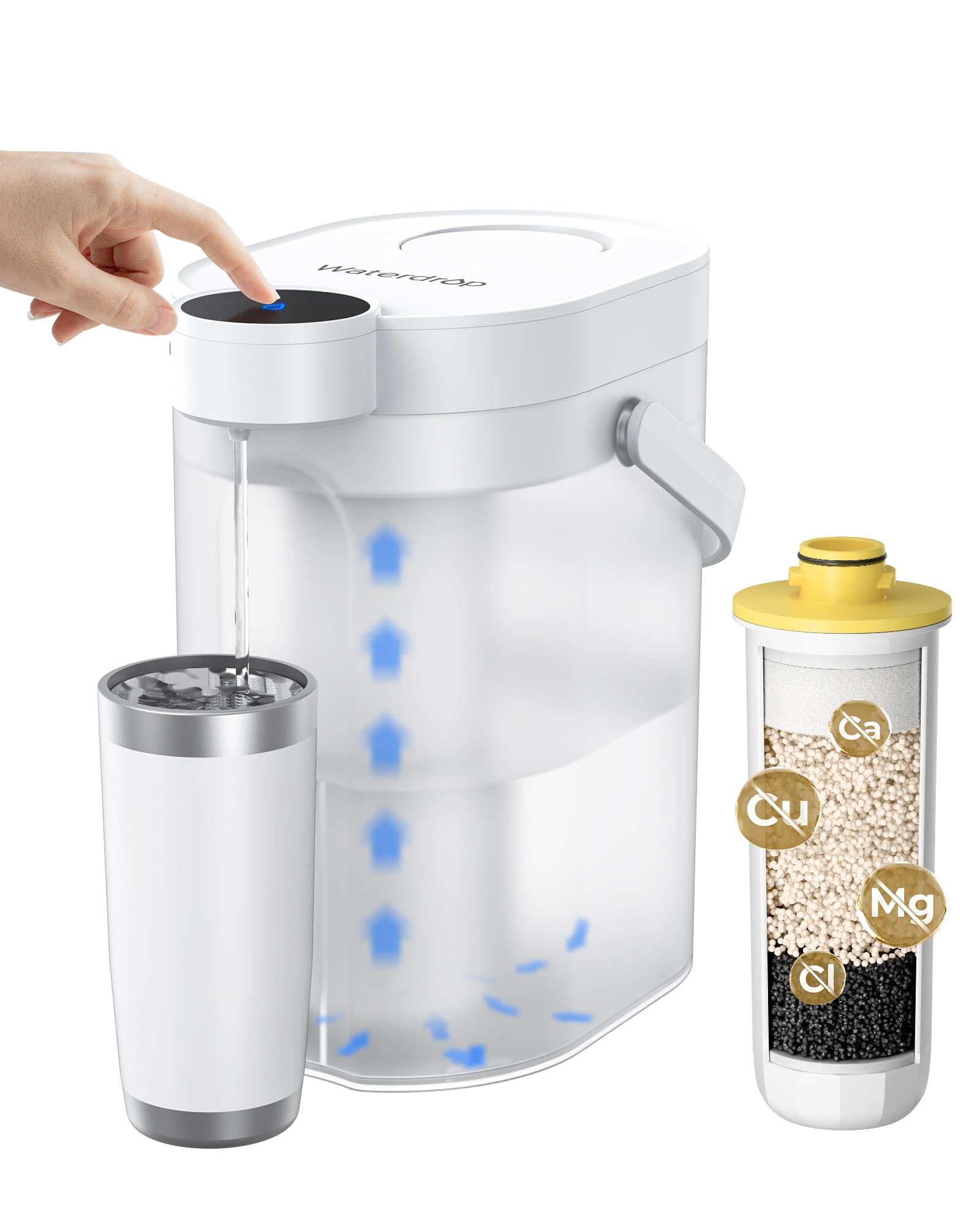 Waterdrop Rechargeable Water Filter Dispenser, 5-Stage Long-Life Instant Electric Powerful Pitcher, Reduce 70+ Contaminants, Sof