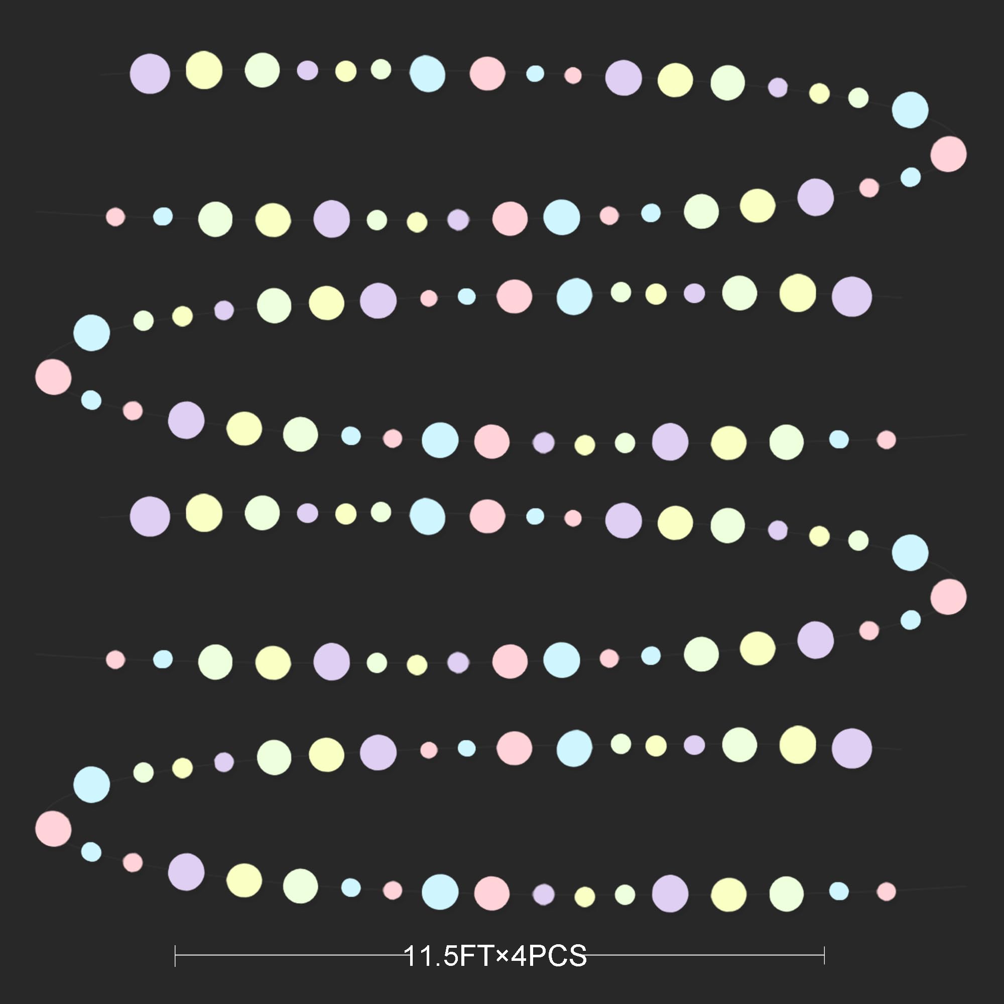 Pastel Party Decorations Blue Purple Pink Yellow Green Circle Dots Garland Hanging Paper Polka Dot Streamer For Birthday Baby Sh