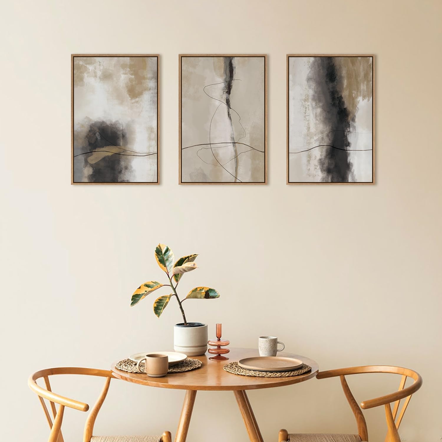 Hpinub Large Modern Abstract Shapes Framed Canvas Wall Art Set,Neutral Black And White Wall Decor,Minimalist Nordic Wall Paintin