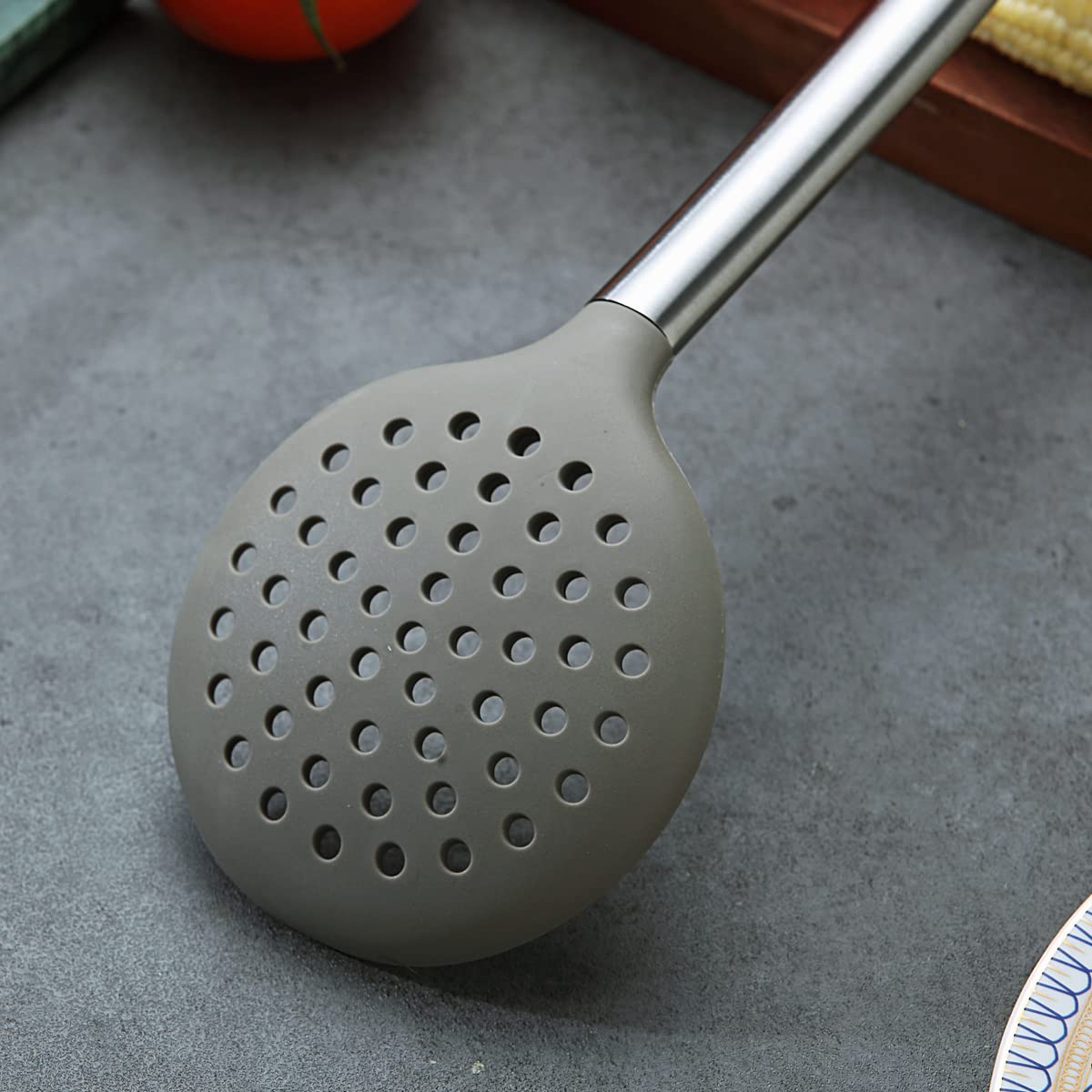 Berglander Skimmer, Non-Stick Silicone Strainer, Kitchen Cooking Skimmers For Non-Stick Cookware, Dishwasher Safe, Easy To Clean