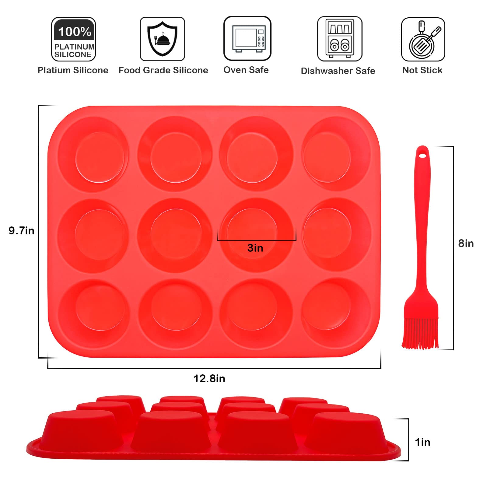 Bongpuda Silicone Muffin Pan Set,2 Pcs 12 Cups Egg Bite Mold,Non-Stick,Easy Release,For Egg Muffins, Cupcakes, Large Muffins,Piz