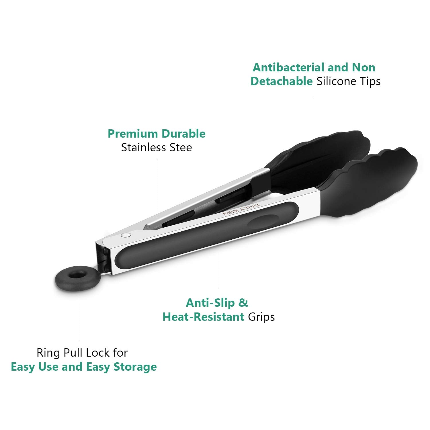 Daily Kisn 9 Inch Kitchen Tongs, Cooking Tongs With Silicone Tips And Stainless Steel Handle, Non Stick Heat Resistant Tongs For