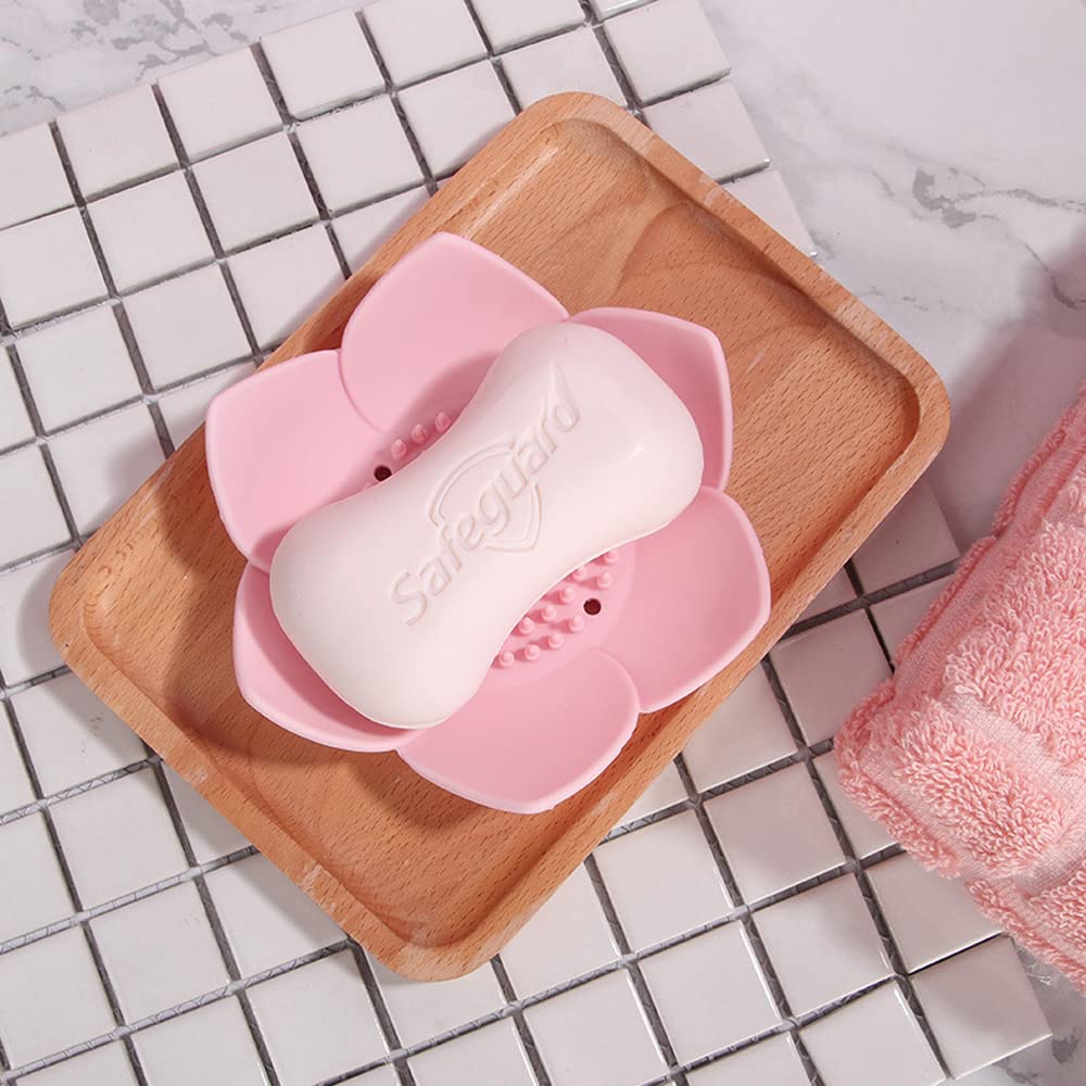 Soap Dishes With Draining, Bathroom Bar Soap Holder For Shower, Soap Tray For Kitchen Sink, Silicone Flower Shape Soap Saver For