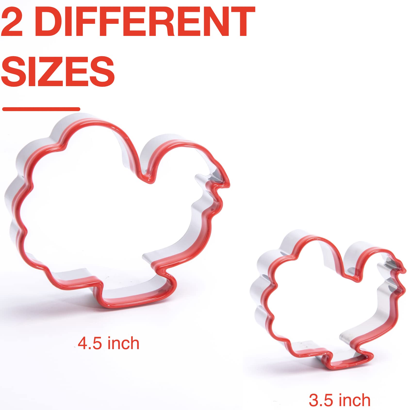 Cookieque 2Pcs Turkey Cookie Cutters 4.5'' 3.5'', Food-Grade Stainless Steel Fall Thanksgiving Cookie Cutter Set, Biscuit Cutter