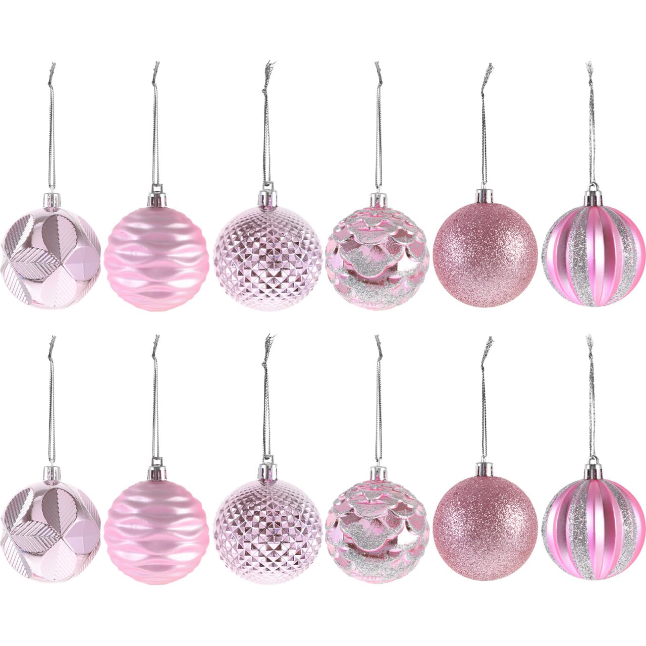 HOMSFOU 12Pcs Pink Christmas Ball Ornaments - 2.36 Inch Shatterproof Xmas Tree Decorations with Hanging Loop for Holiday, Home, 