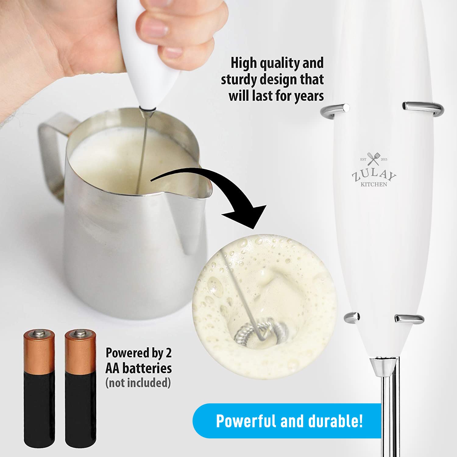 Zulay Milk Frother Complete Set Coffee Gift, Handheld Foam Maker For Lattes - Whisk Drink Mixer For Coffee, Mini Blender For Cap