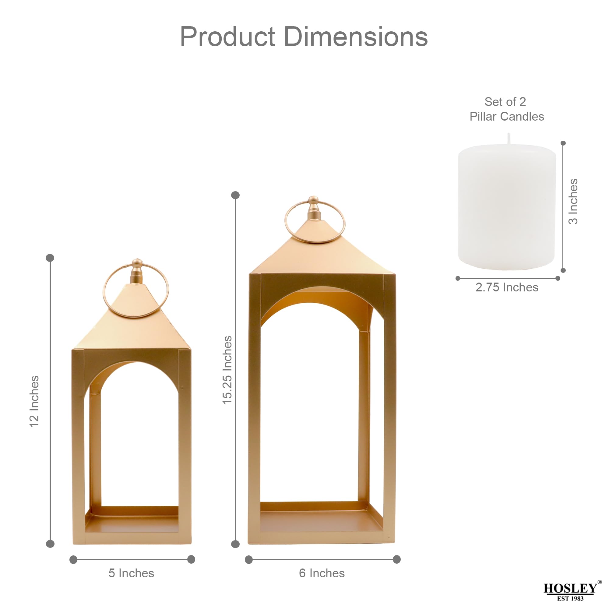 Hosley Set of 2 Modern Metal Lanterns, Gold, Classic Style, Ideal for Parties, Weddings, Aromatherapy, LED Spa Settings, Home De