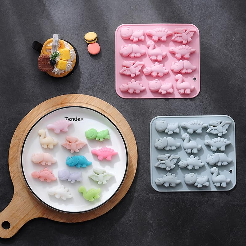 Sujosa Silicone Cake Pop Mold Non Stick Fancy Mold Cake Pan 12 Cavity Dinosaur Shape Candy Cupcake Cornbread Chocolate Brownie G