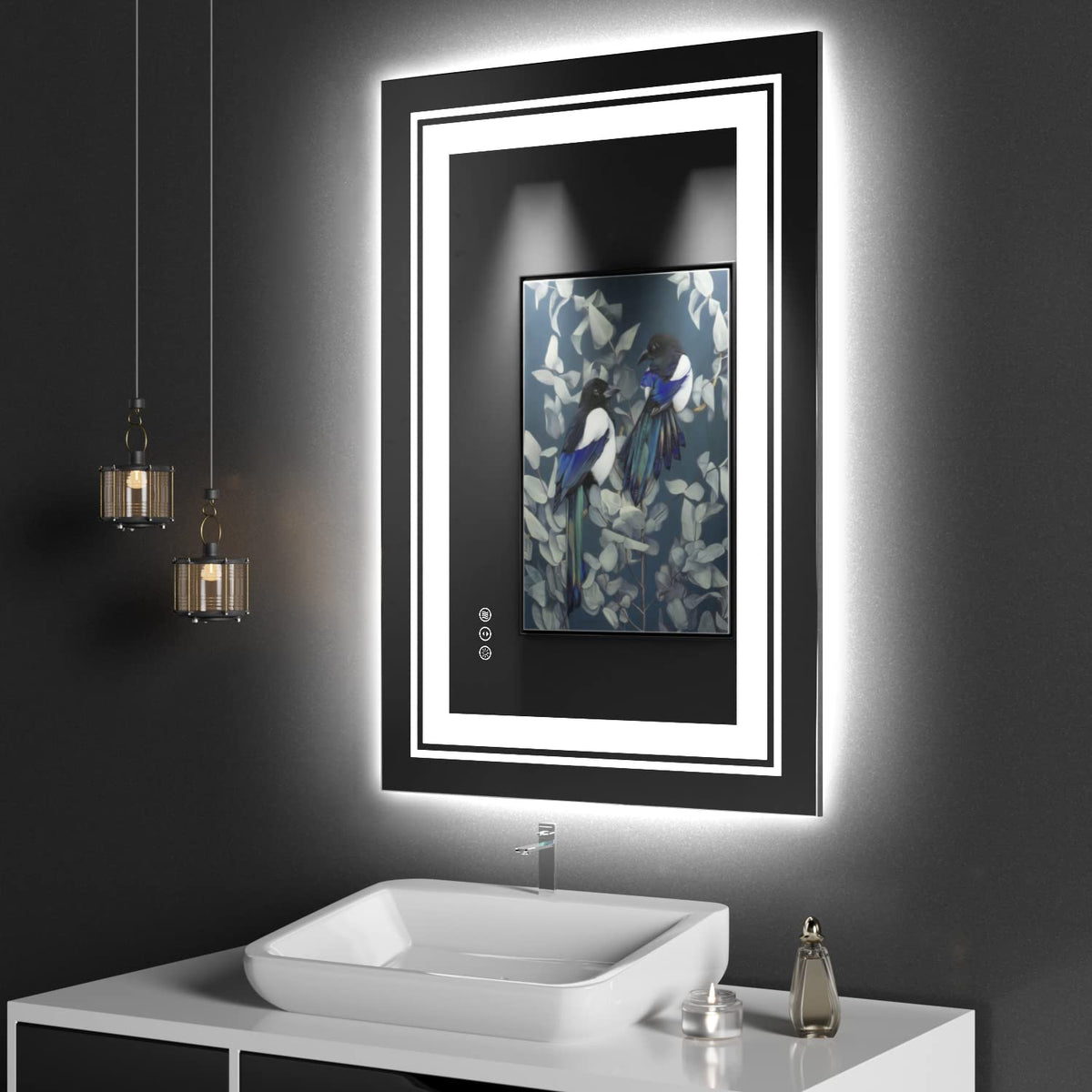 Snowdool Led Bathroom Mirror With Lights, 24 X 36 Inch Front And Backlit Mirror Bathroom, Anti-Fog Lighted Vanity Mirror, Steple