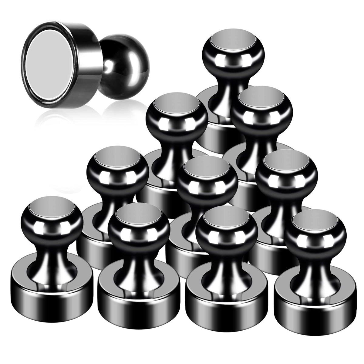 Goozada 12Pack Fridge Magnets, Black Metal Magnets, Strong Push Pin Magnets For Whiteboard, Refrigerator, Dry Erase Board, Map,