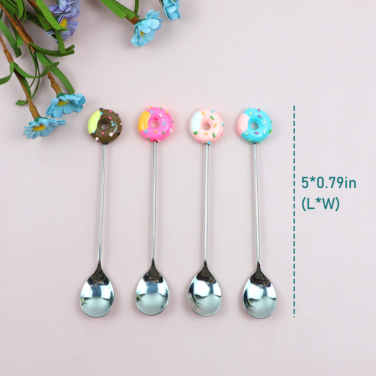 Auear, 4 Pack Stirring Spoons Cute Doughnut Coffee Spoon Stainless Steel Little Teaspoons Mini Donut Dessert Ice Cream Tea Sugar