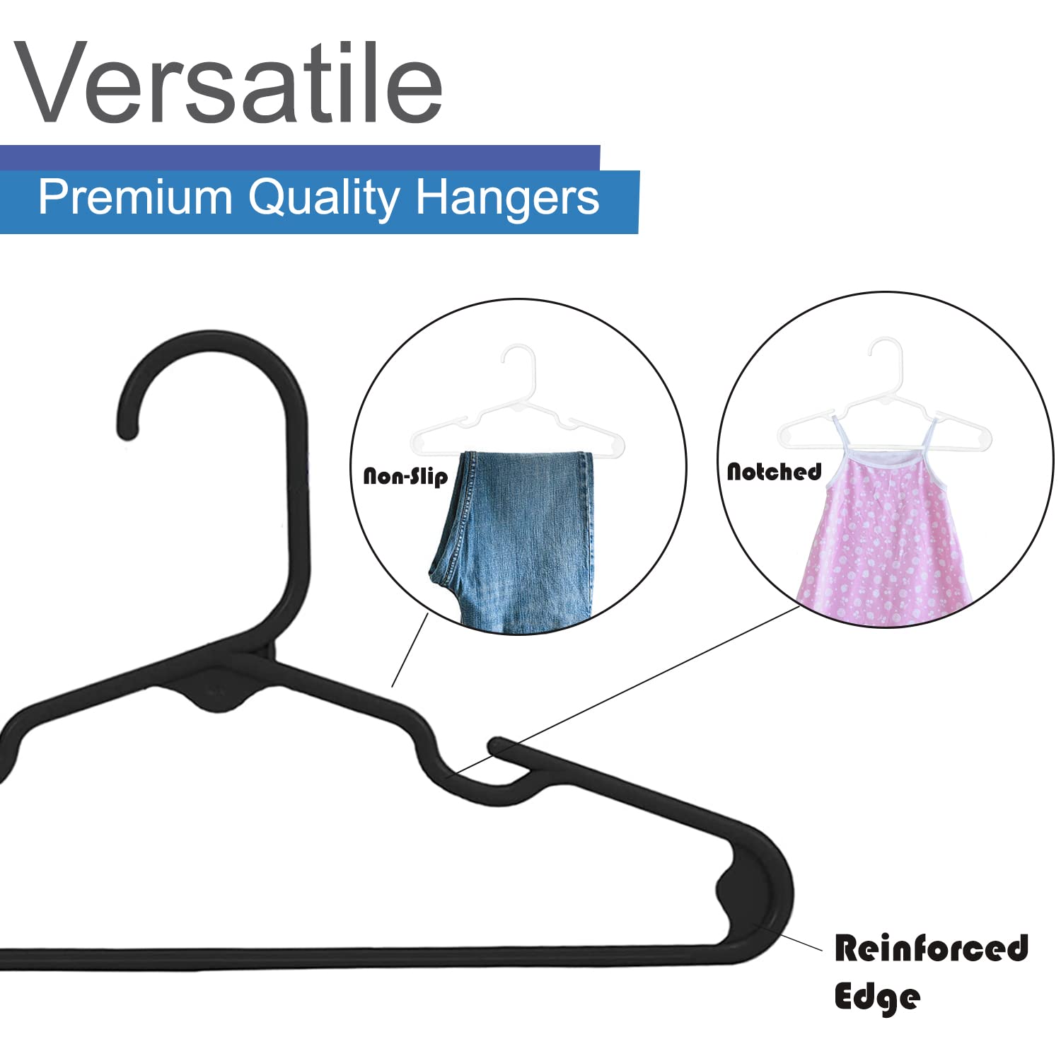 Heshberg Baby And Kids Hangers - Small Plastic Closet Clothes Hangers For Babies Infant Toddler Children - 60 Pack (Black)