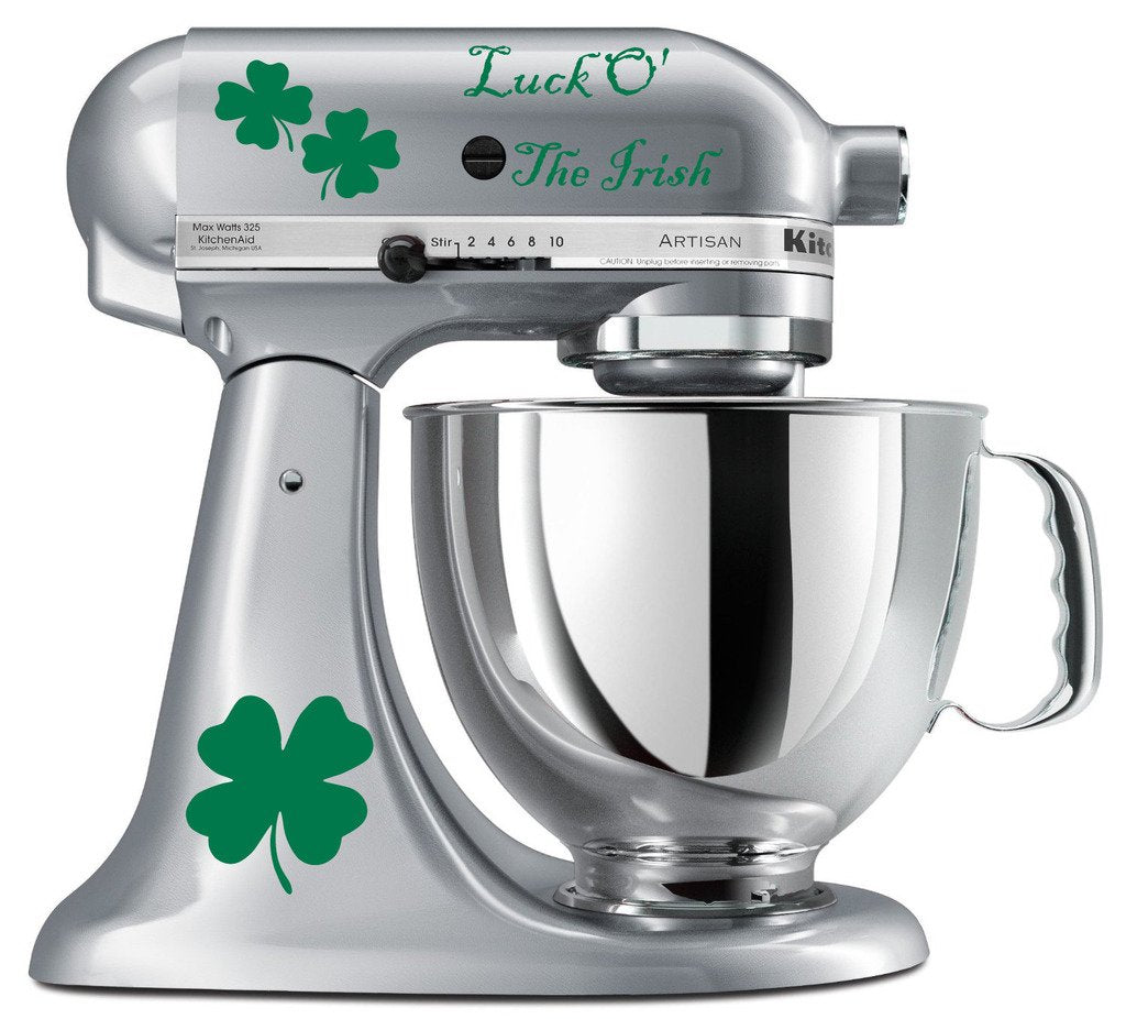 Ireland Heritage Luck Of The Irish Four Leaf Clover - Vinyl Decal Set For Kitchen Mixers - Green