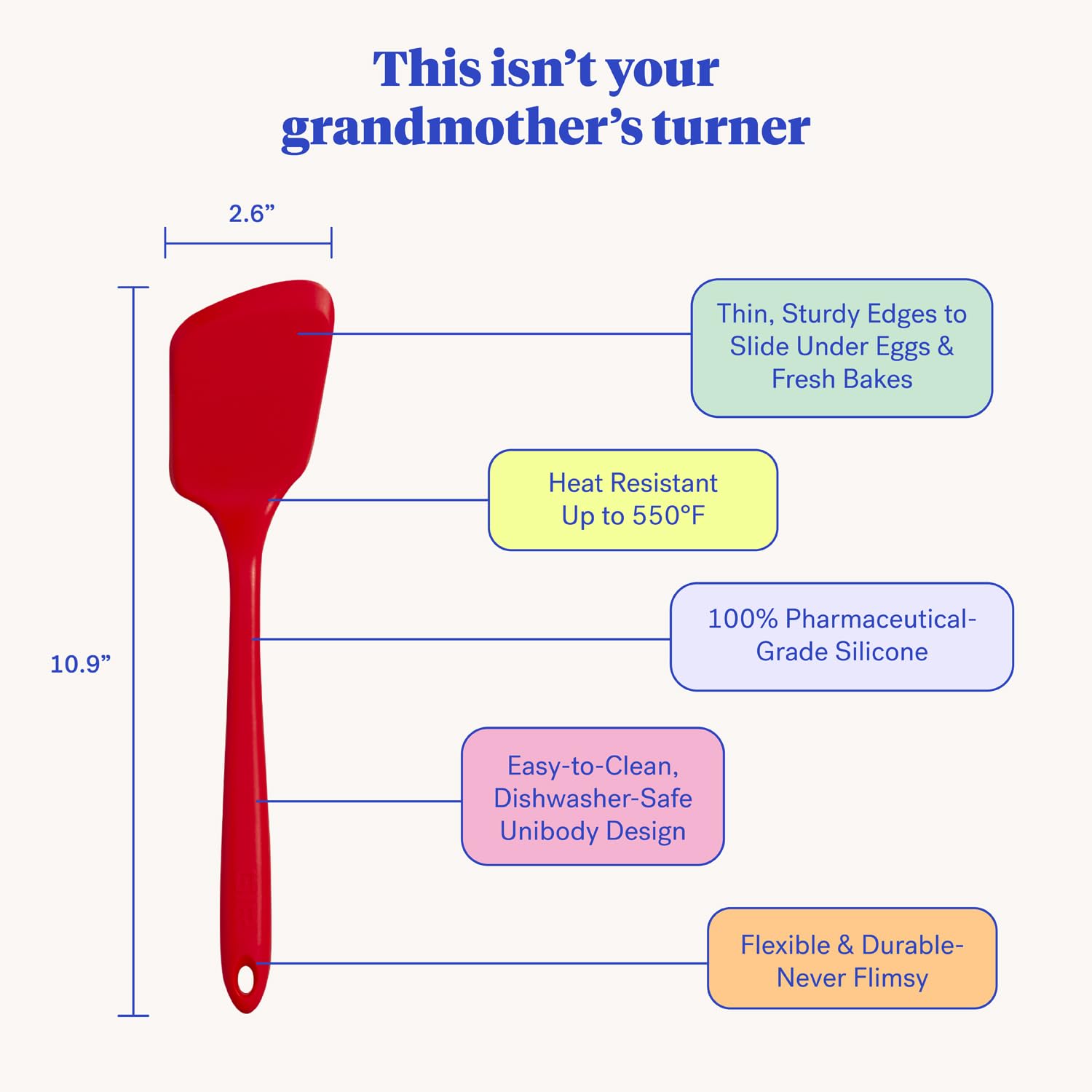 GIR Premium Mini Silicone Spatula Turner - 11" x 2.6" - Nonstick, Heat Resistant, BPA-Free, Studo White, Model GIRFPM312SWT