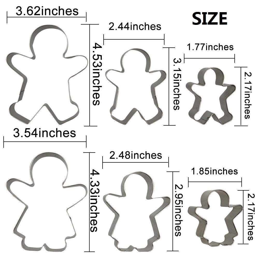 Gingerbread Man And Gingerbread Woman Shaped Cookie Cutters Set Of 6 Pcs, Stainless Steel Boys And Girls Fondant Cut-Outs Set Ba