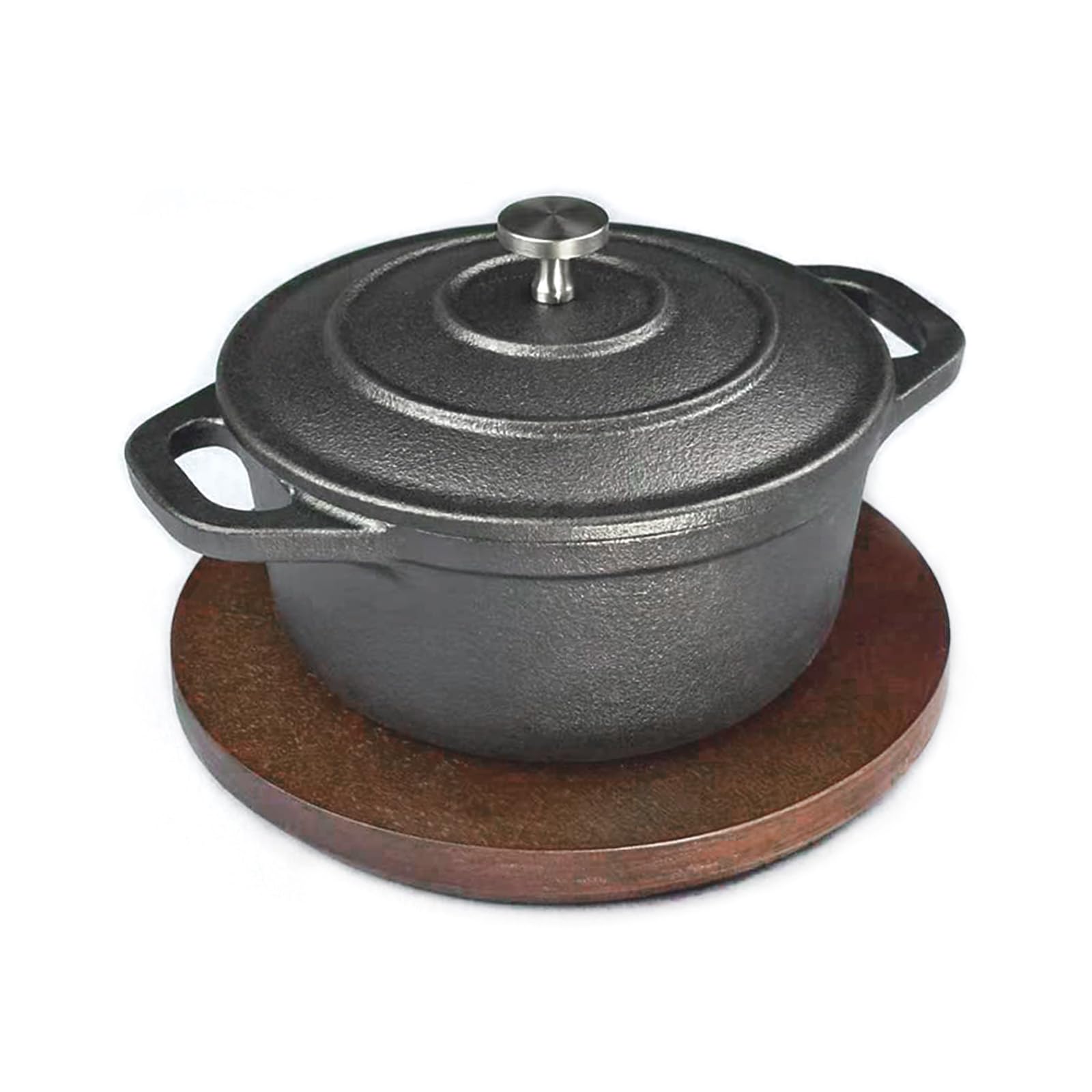 HAWOK Cast Iron Mini Round Cocotte, Dia.4.8 inch, 0.5 QT Mini Dutch Oven with Lid and wooden Underliner, Preseasoned