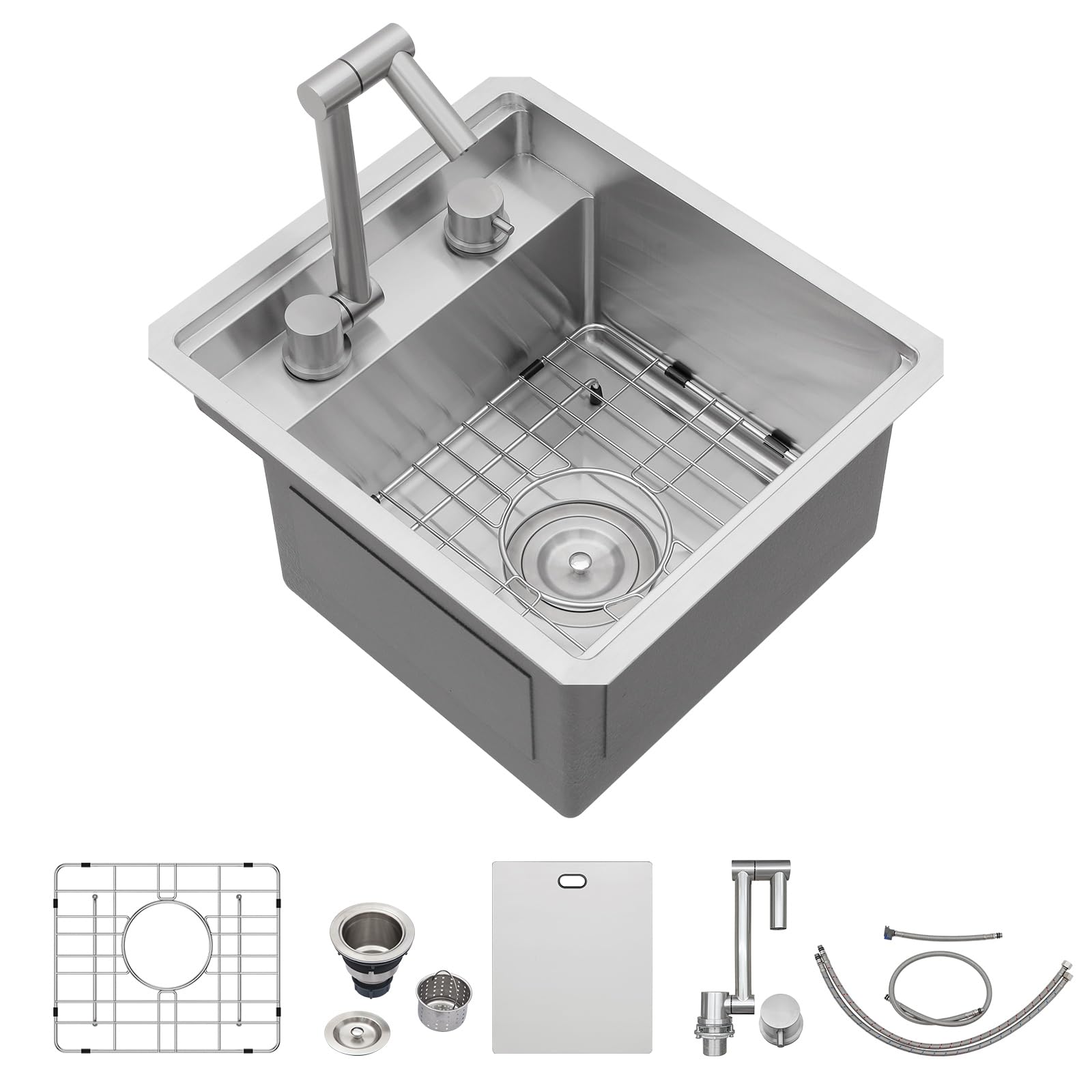 Couoko 15 x 17 Inch RV Sink Undermount Outdoor Sink Workstation 16 Gauge Stainless Steel Single Bowl Handmade Sinks Ledge Small 