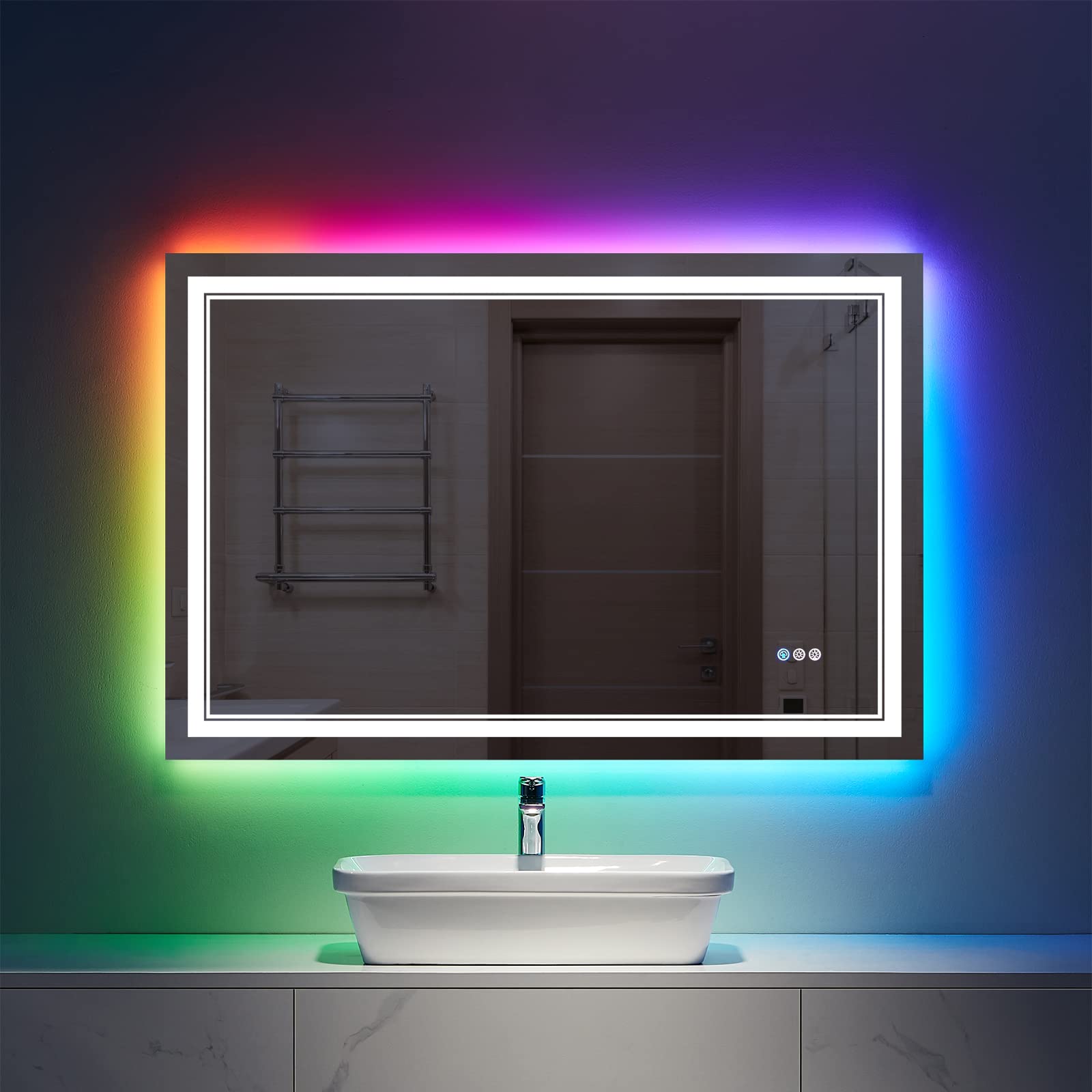 Istripmf 40X24 Inch Led Mirror For Bathroom,Rgb Led Lighted Bathroom Vanity Mirror With Lights,Shatterproof,Dimmable,Anti-Fog Rg