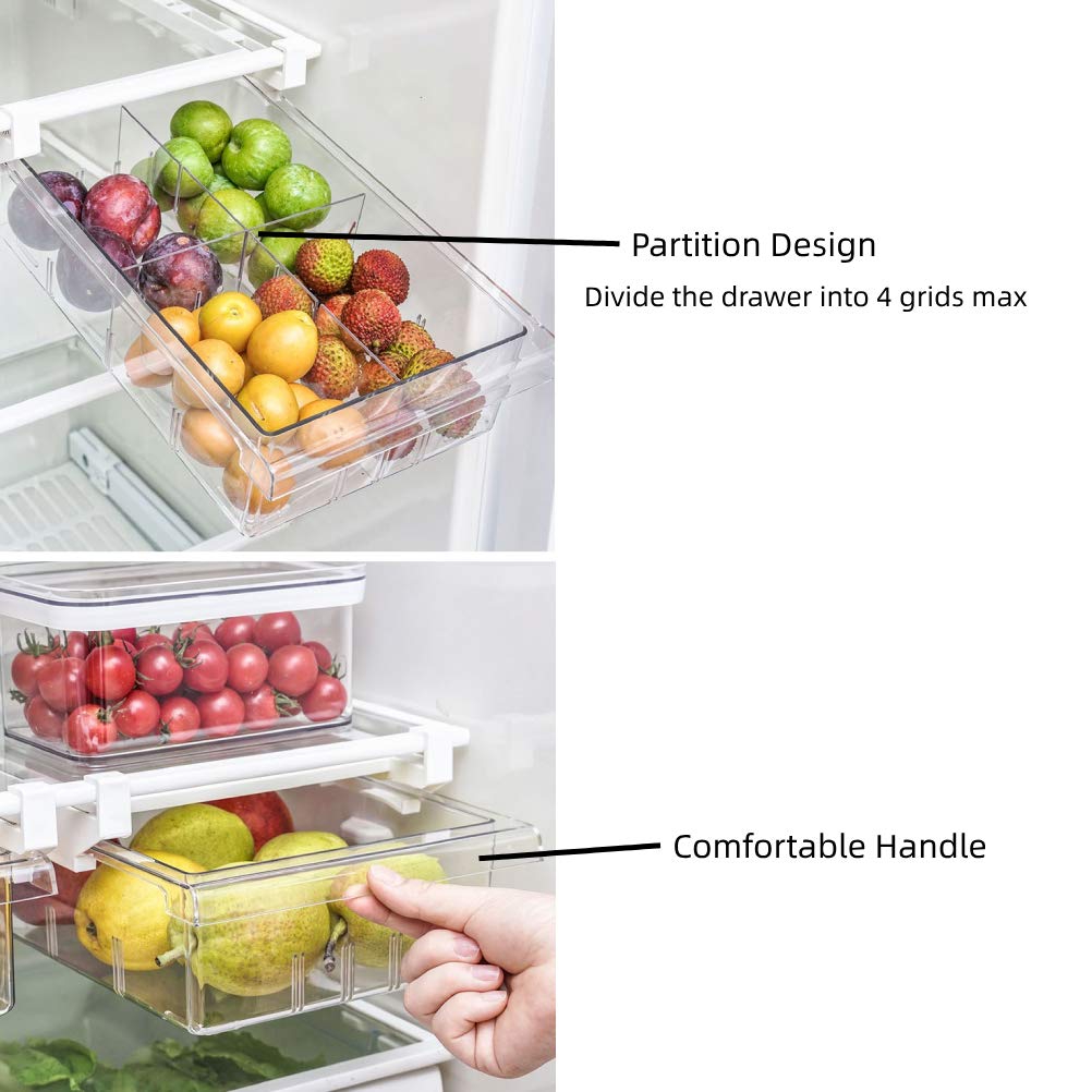Yekoumax Fridge Drawer Organizer, Refrigerator Organizer Bins, Pull Out With Handle, Fridge Shelf Holder Storage Box, Clear Cont