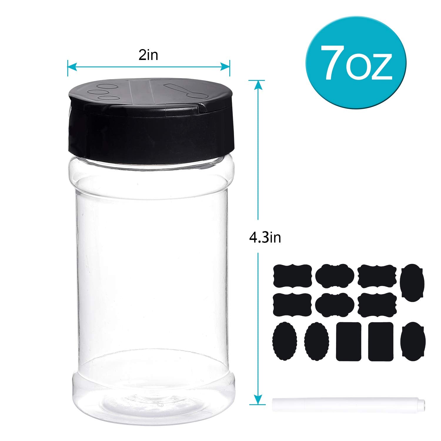 Spice Bottles, Dabacc 20Pcs 7Oz Clear Plastic Container Jars With Lids Labels For Kitchen Storing Spice Powders Dry Goods Peanut