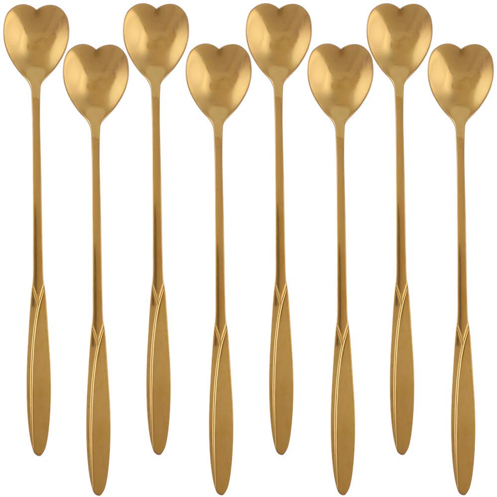 Falytemow 304 Stainless Steel Spoons For Coffee Tea Dessert Drink Mixing Milkshake Spoon Tableware Pack Of 8 (8Pcs Gold Heart Sh