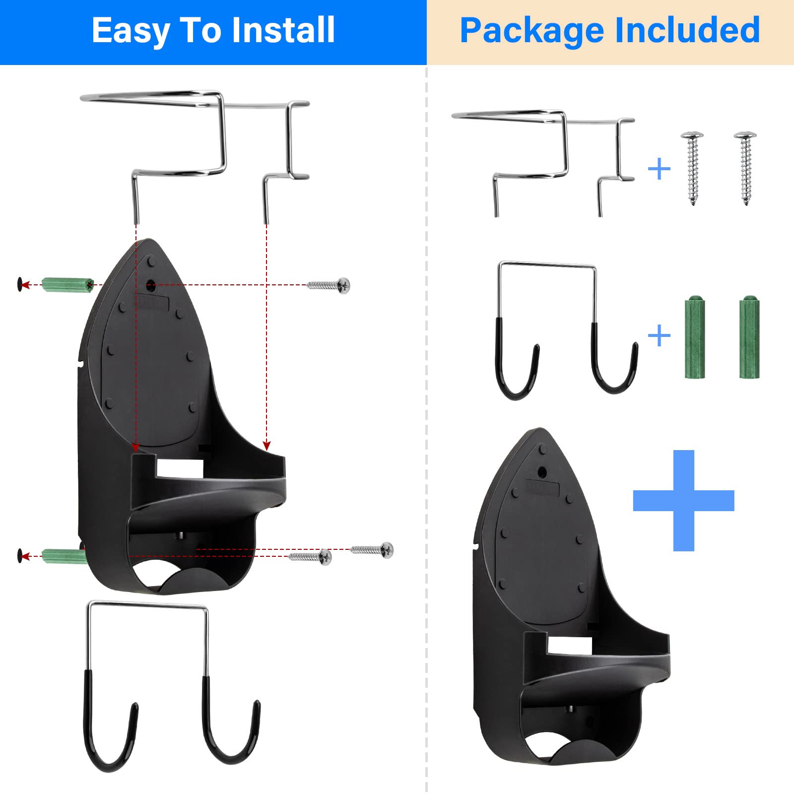 Alpinista Ironing Board Hanger Wall Mount Ironing Board Holder Wall Mount For Laundry Rooms Storage Organizer, Black