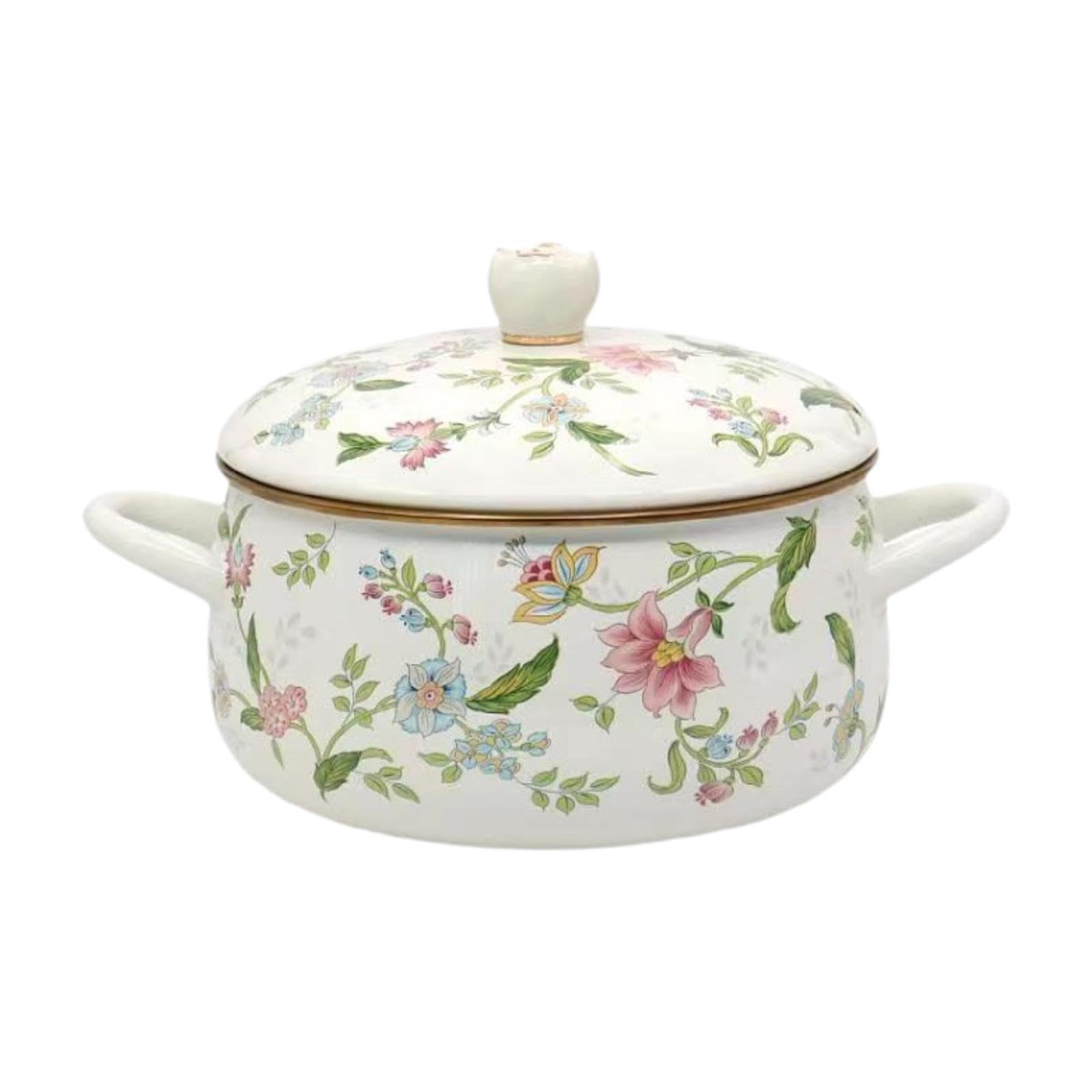 Merishopp Enamel Cookware Pot Binaural Handle Hot Pot Cooking Pot For Food Tea Cereals Flower Home & Garden