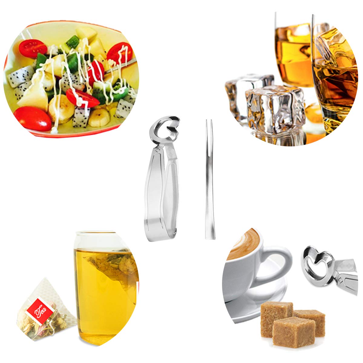Goodfeer 6 Pcs Escargot Tongs Stainless Steel Kitchen Food Tongs With Seafood Forks For Snails, Fruit Salad/Cake, Tea Bag, Ice F
