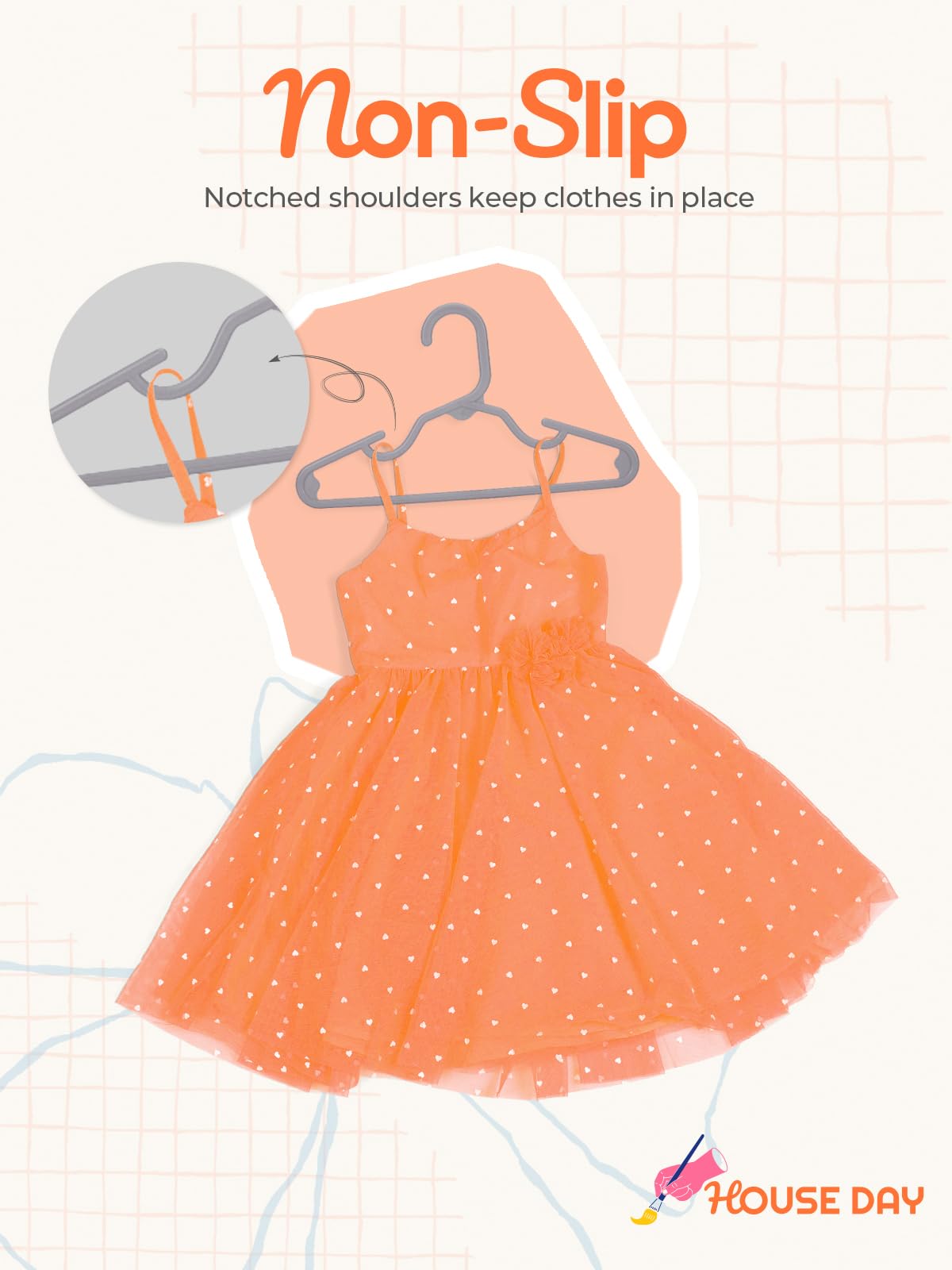 House Day Premium Baby Hangers 20 Pack, 11 Inch Kids Plastic Hangers Grey, Slim Childrens Hangers For Infant, Toddler, And Child