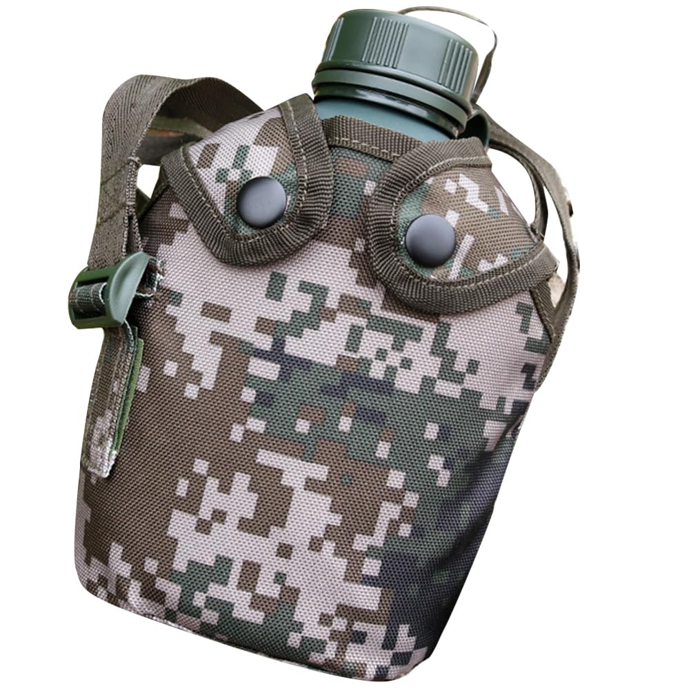 GANAZONO Military Canteen Water Bottle 1.1 Quart Aluminum Outdoor Camping Hiking Survival Kettle with Snap Closure Pouch and Bac