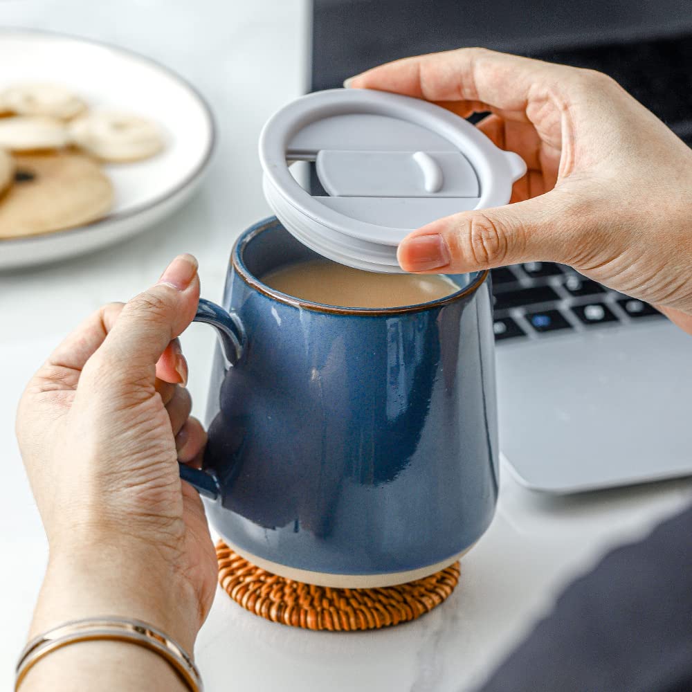 Hvh Ceramic Coffee Mug With Lid, 17Oz Coffee Mugs Set Of 4, Ceramic Coffee Cups Set With Large Handle, Large Ceramic Mug With Li
