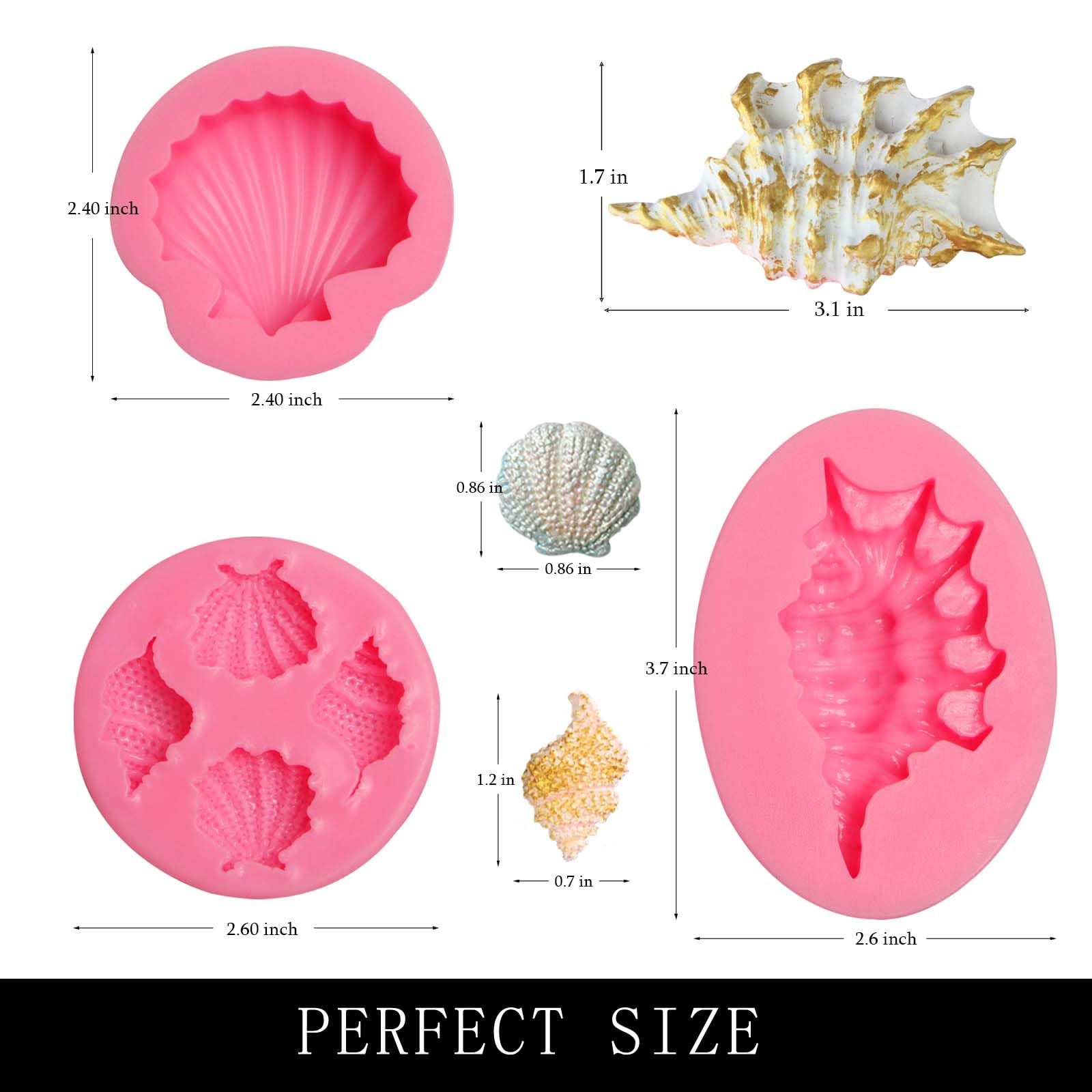 Muyulin Seashell Fondant Mold Silicone, 3 Packs Large Conch Chocolate Baking Molds For Sea Theme Cake Decoration, Cupcake Topper