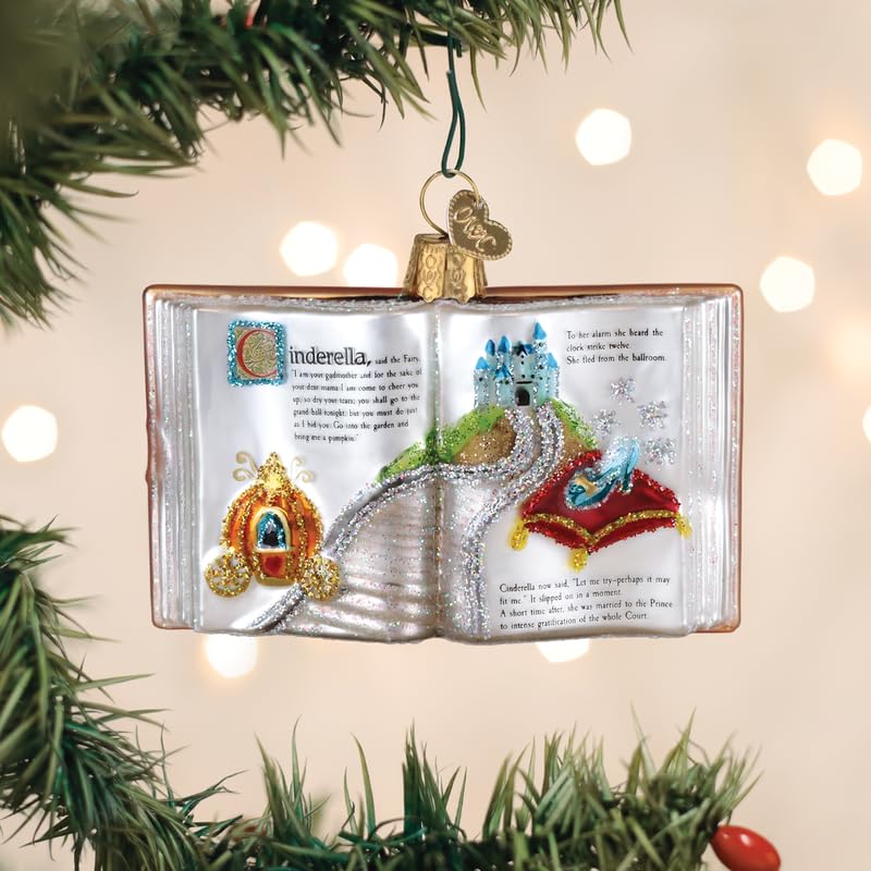 Old World Christmas Cinderella Book Glass Blown Ornament for Holiday Tree, Handcrafted Holiday Decoration, Book Collection