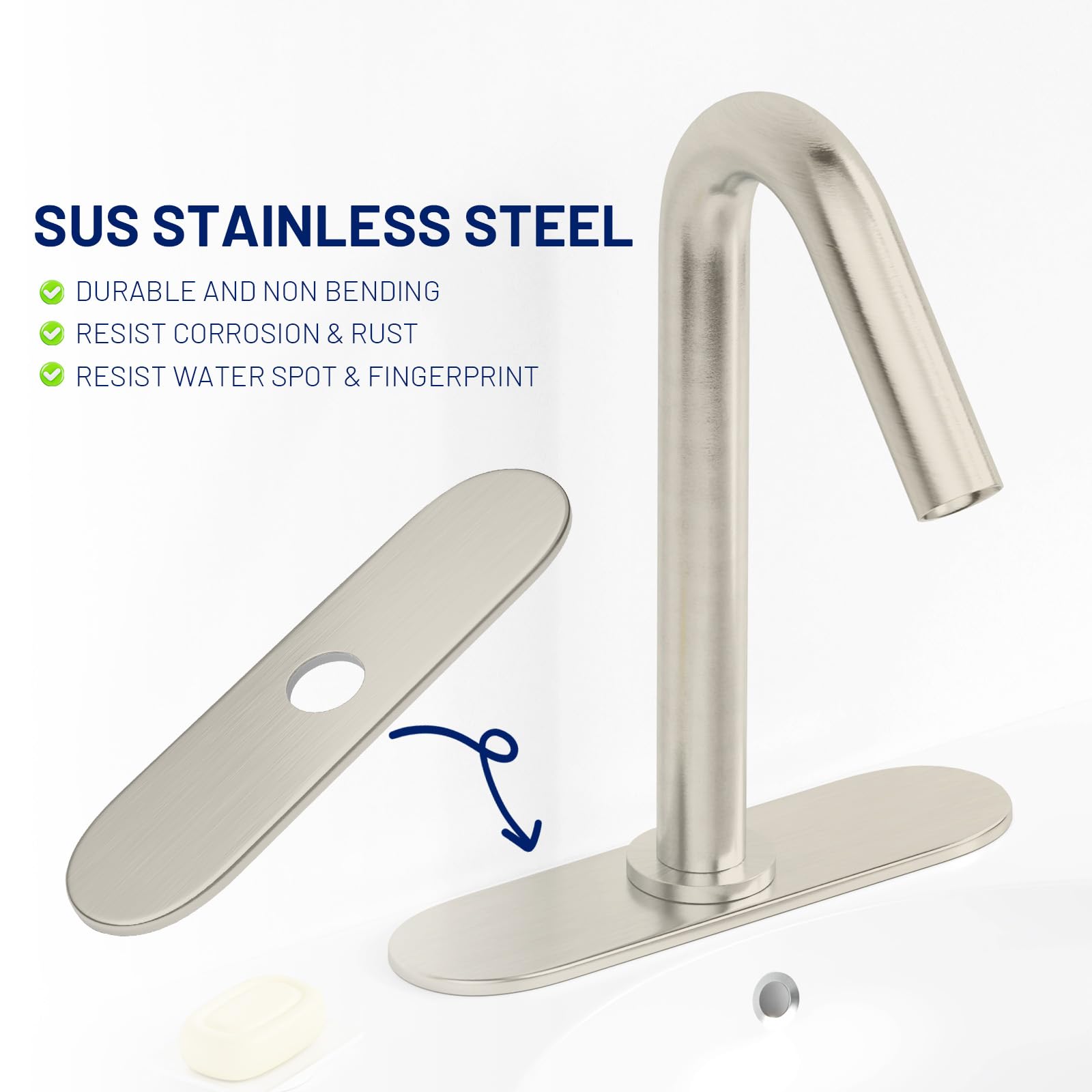 BWE Faucet Cover 10 Inch Deck Plate for 1 or 3 Hole Kitchen or Bathroom Sink Faucet Brushed Nickel Outside Escutcheon Plate Stainless Steel Plate Round Vessel Vanity Base Sink Hole Cover Round