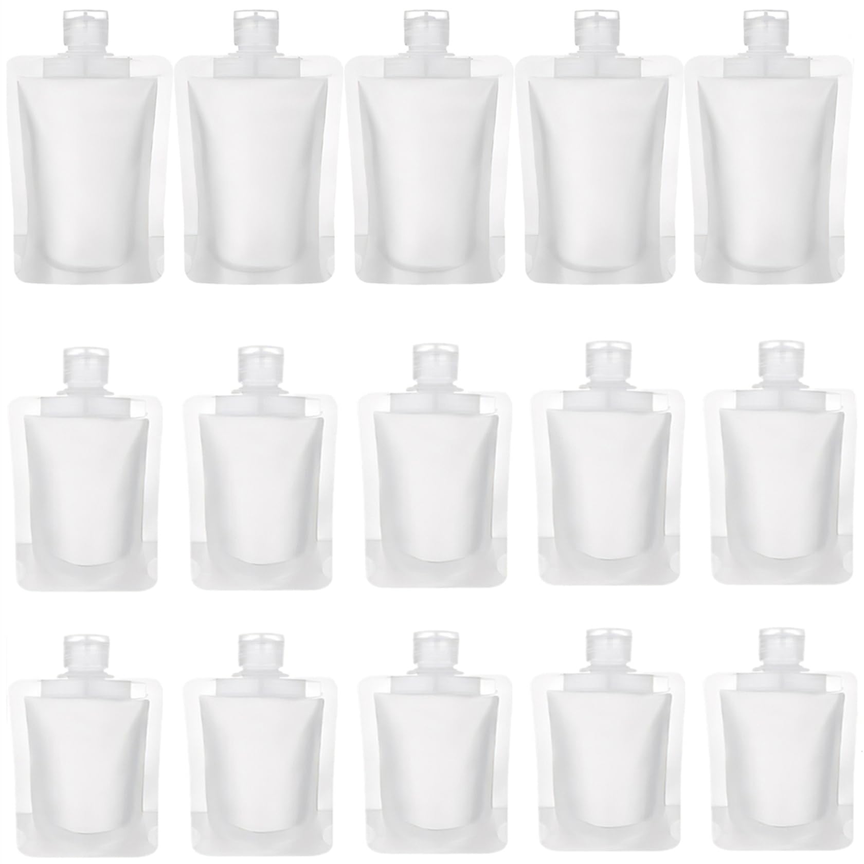 TUZAZO 15pcs Travel Size Refillable Empty Squeeze Pouch TSA Approved for Toiletry  Lotion  Shampoo and Conditioner Squeezable Bags  Leakproof Cosmetic Containers (30ml/50ml/100ml)