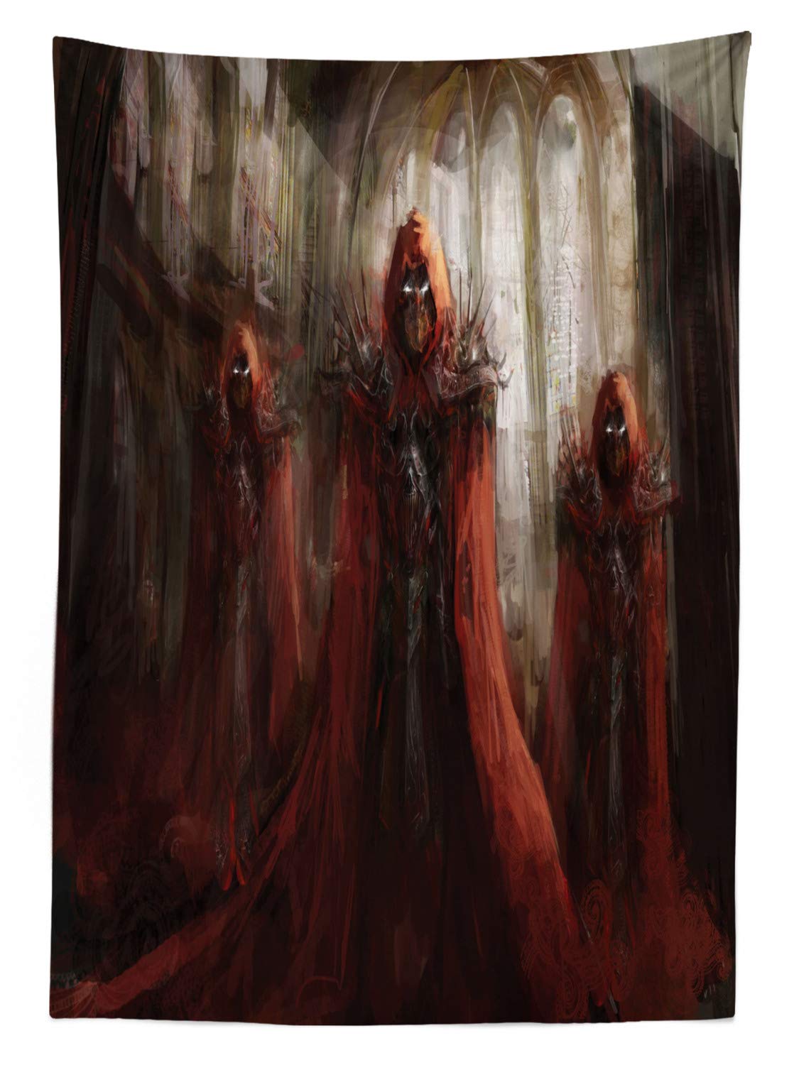 Ambesonne Fantasy World Tablecloth, 3 Evil Priests In Medieval Building With Gothic Hoods Dark Magic Theme, Rectangular Table Co