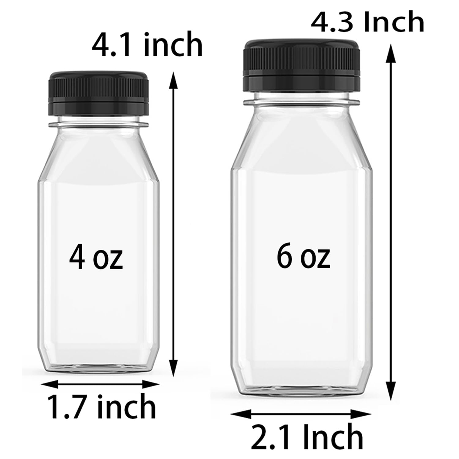 Hulless 10 Pcs 4 Ounce Plastic Juice Bottle Drink Containers Juicing Bottles With Black Lids, Suitable For Juice, Smoothies, Mil