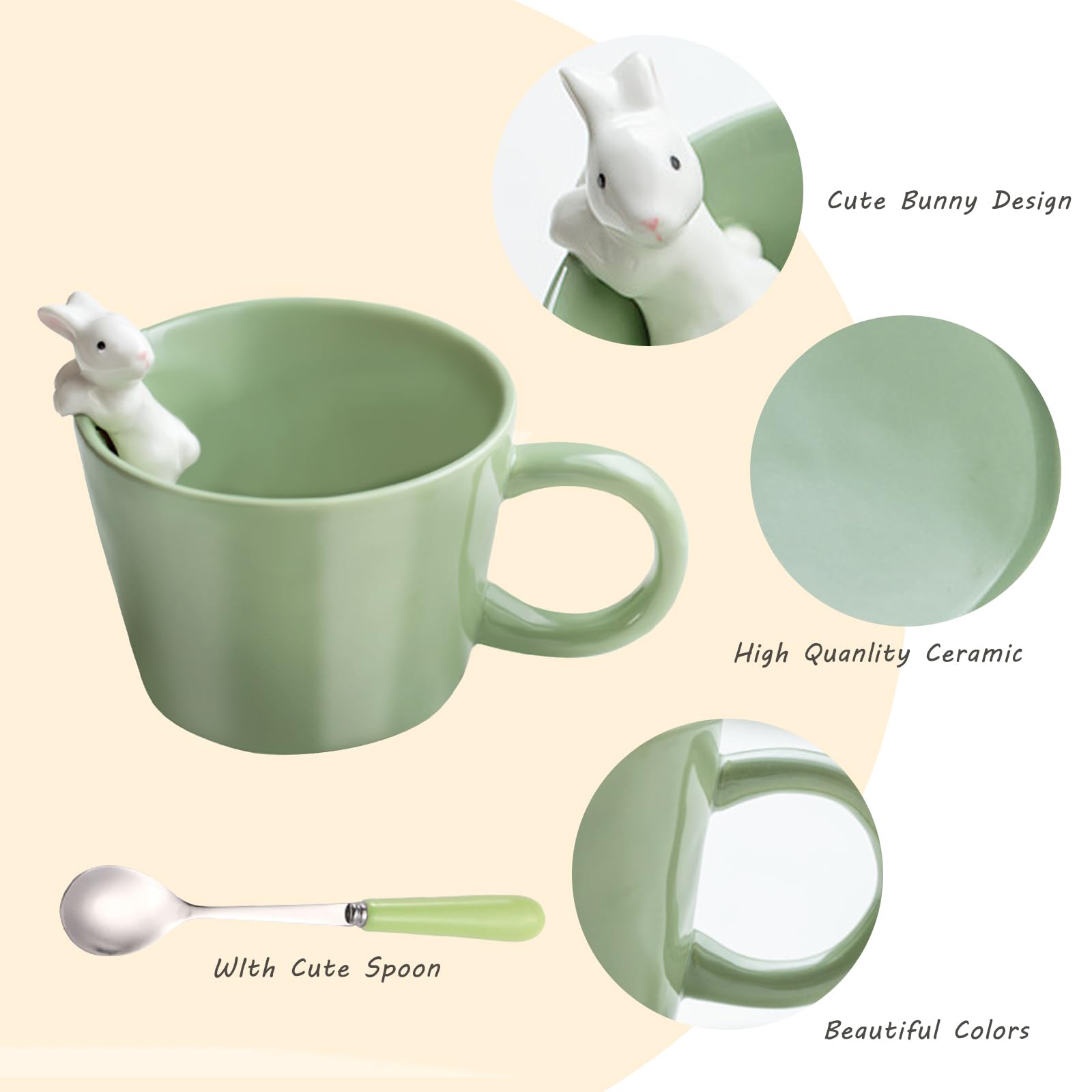 BigNoseDeer Cute Easter Bunny Mugs with 3D Rabbit Inside Kawaii Ceramic Rabbit Coffee Mug with Spoon Cute Gifts Easter Gifts Gag