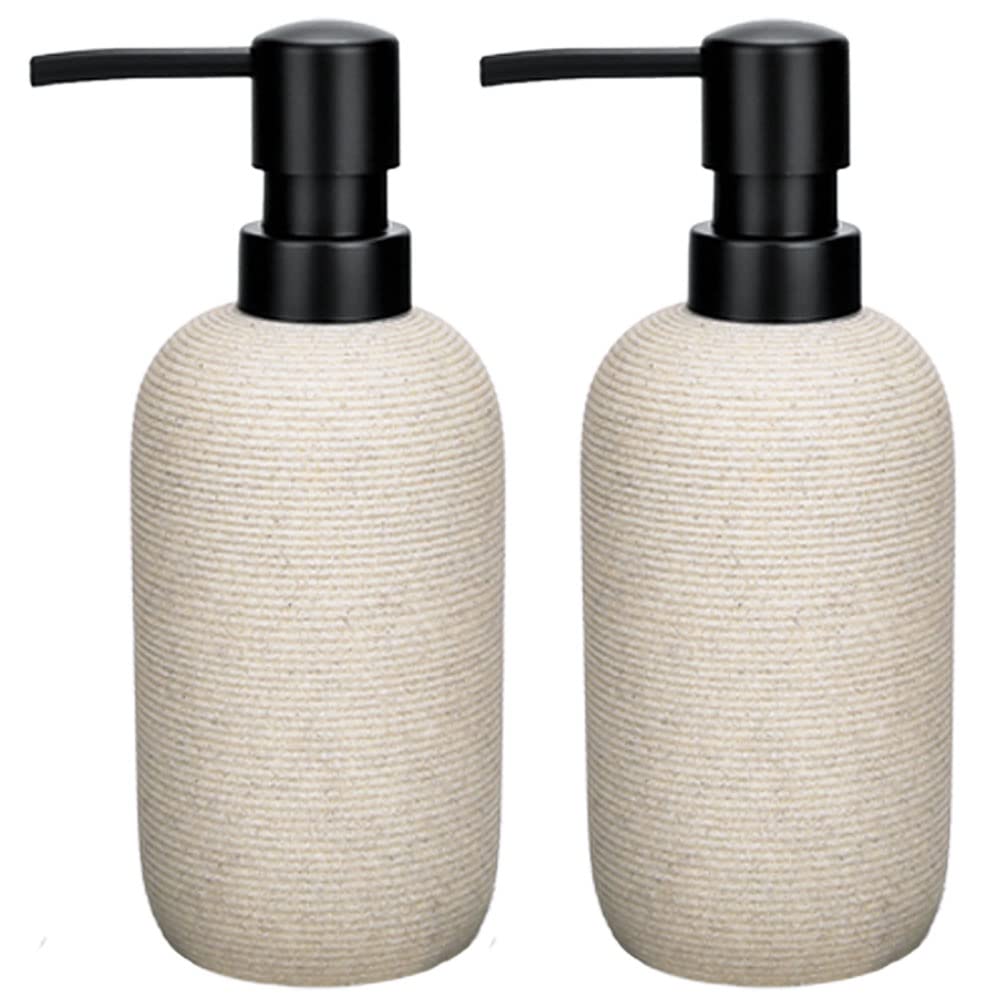 2Pcs Hand Soap Dispenser Set, Sandstone Textured Resin Liquid Soap Dispenser For Bathroom Countertop, Heavy & Sturdy Dish Wash S