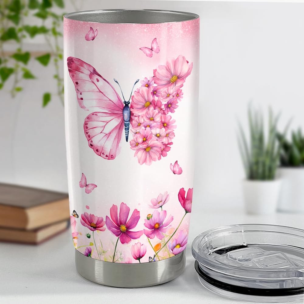 SANDJEST Butterfly Tumbler 20oz Butterfly Gifts for Women Girl Teen Stainless Steel Insulated Tumblers Coffee Travel Cup Mug Gif