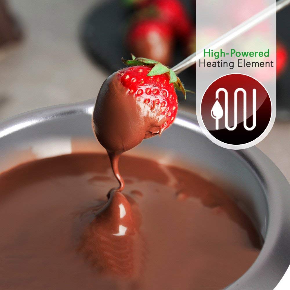 Nutrichef Chocolate Melting Warming Fondue Set - 25W Electric Machine Keep Warm Dipping Function & Removable Pot - Perfect For M