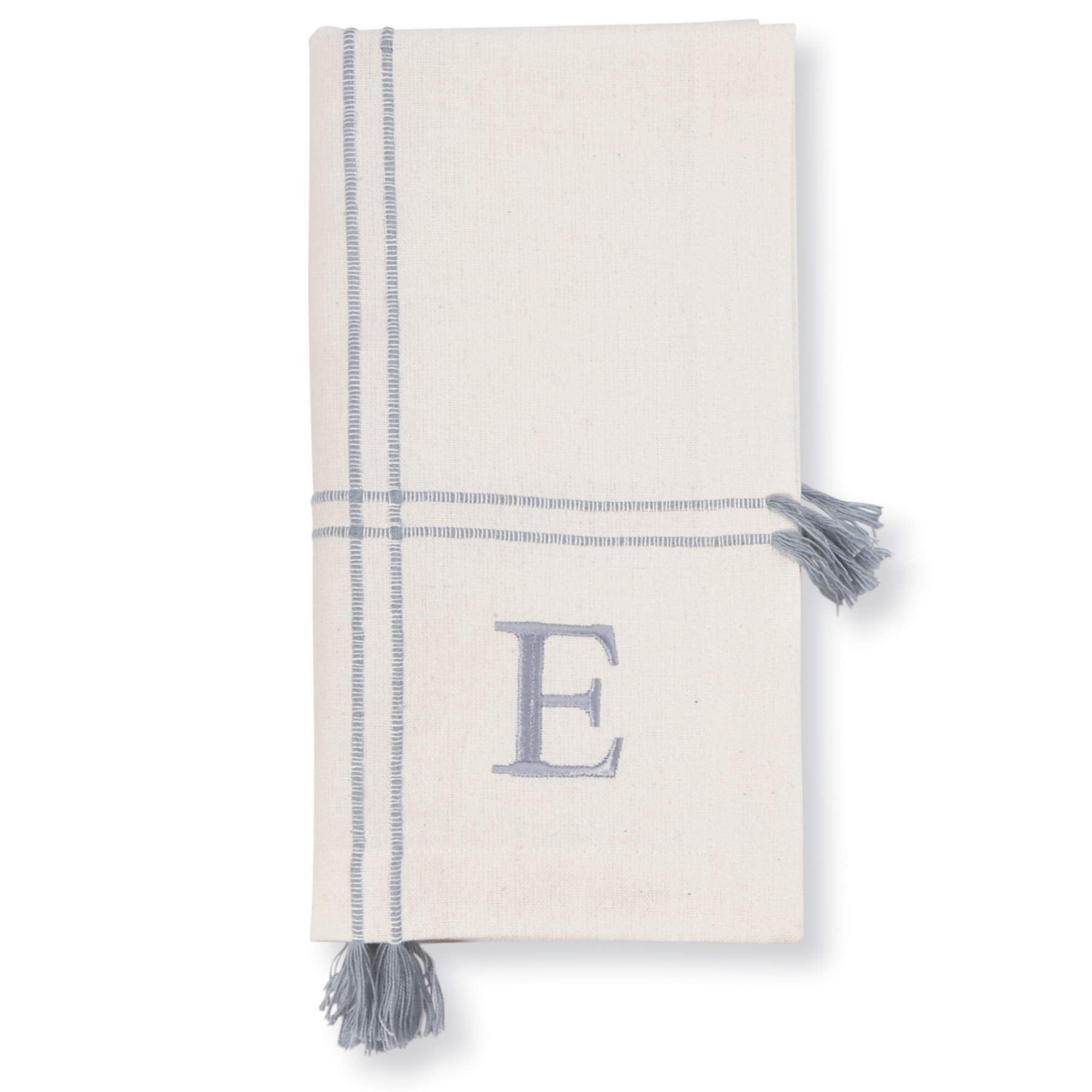 Mud Pie E Initial Napkin Set, Gray, 20 Inch x 20 Inch