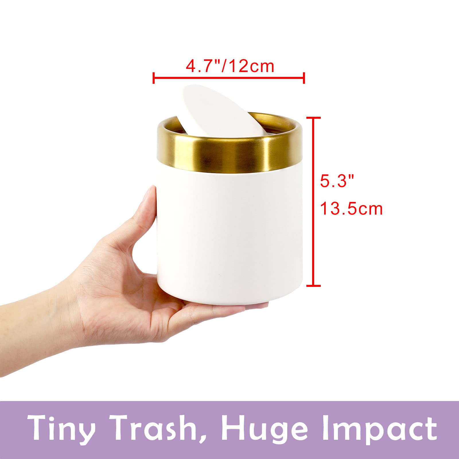 Jillick Mini Trash Can, Metal Tiny Garbage Bin For Desk, Countertop, Coffee Bar, Makeup Vanity, 0.4 Gallon, White