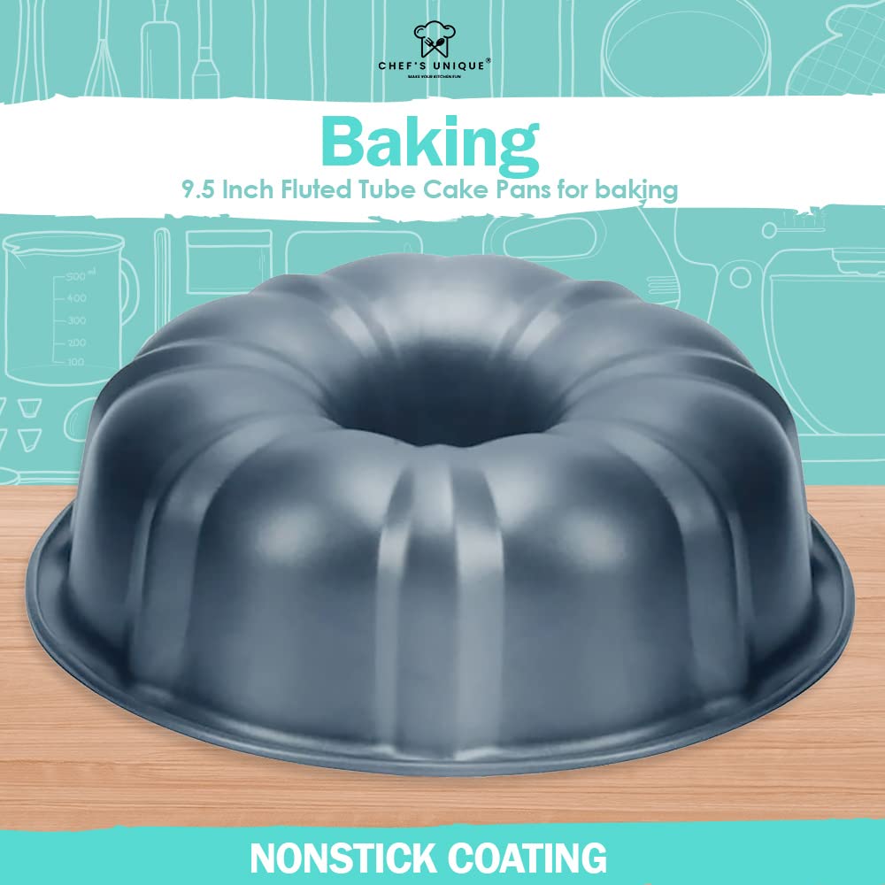 Chef'S Unique Nonstick Bundt Cake Pan 9.5 Inches, Heavy Duty Carbon Steel 12 Cups Bundt Pans - Fluted Tube Cake Pan Baking Mold