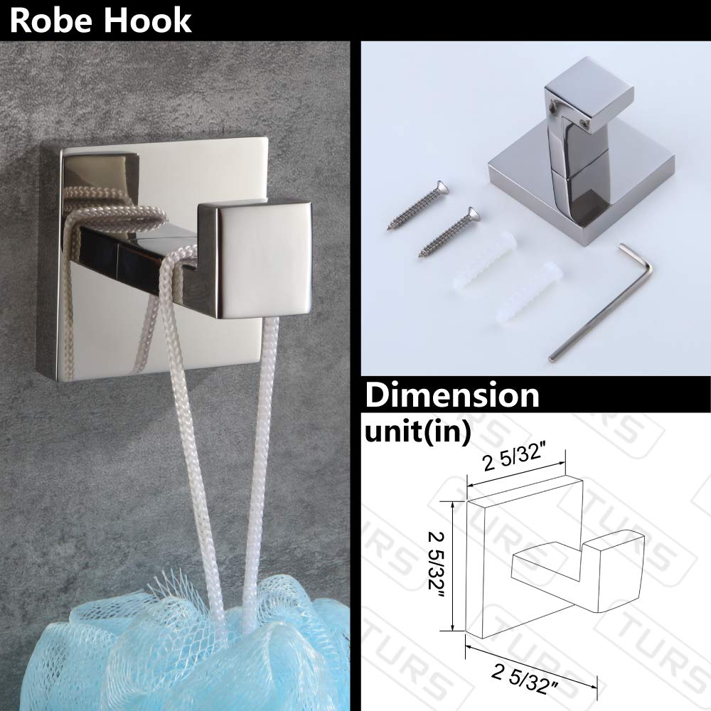 Turs Bathroom 3-Piece Accessories Set Sus 304 Stainless Steel Toilet Paper Holder Hand Towel Bar/Holder Robe Hook Wall Mount, Po